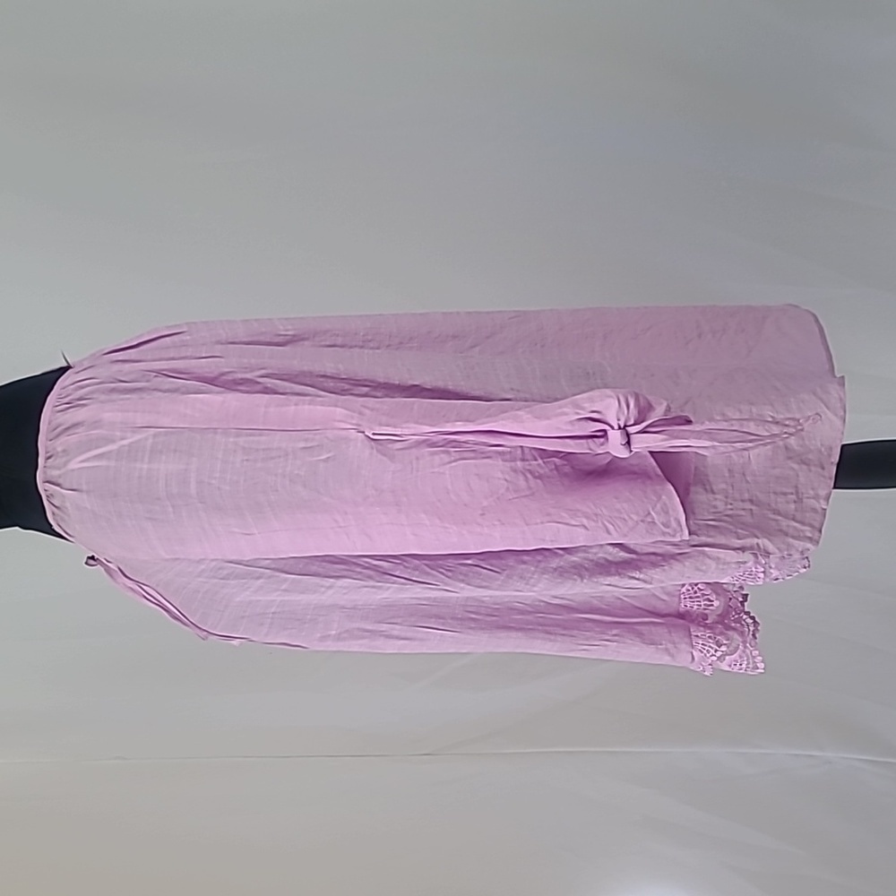 NY Collection women plus size 2X tunic 3/4 tied sleeve pink crochet lace trim - Picture 4 of 6